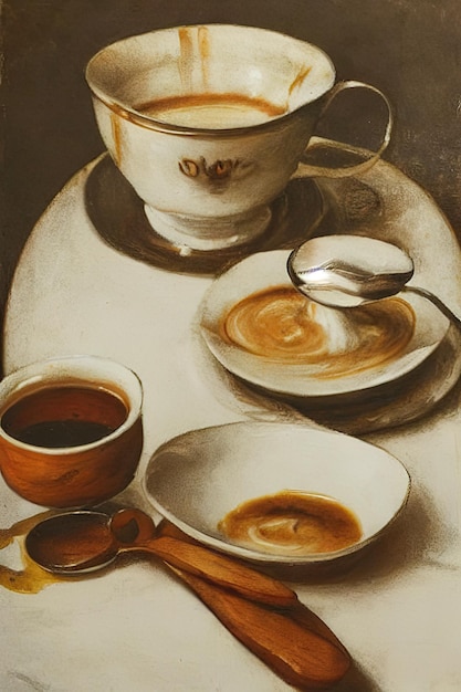 На столе - чашка парящего кофе. Рядом с ней - чайная ложка романтического освещения. Реализм, созданный Ай.