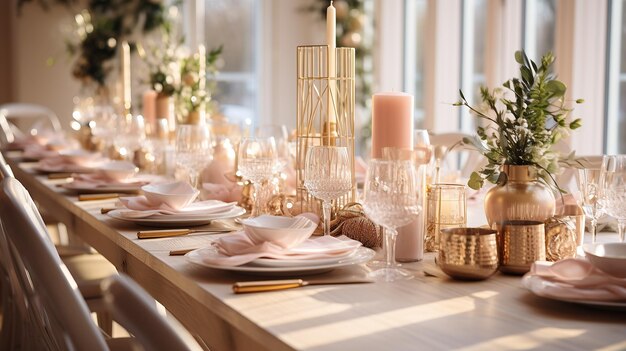 A table is decorated for a wedding party