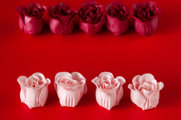 On the table is a gift set of soap. Valentine's Day