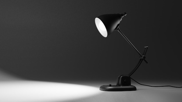 Table lamp 3d rendering. Black office lamp spotlight on the desk