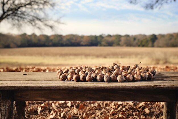 Photo a table in the park full of hazelnuts