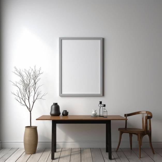 Table Portrait Picture Frame Hanging On Blank Wall