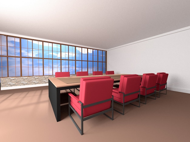 Table and red chair in room