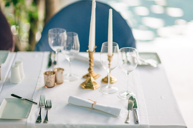 A table in a restaurant near the sea