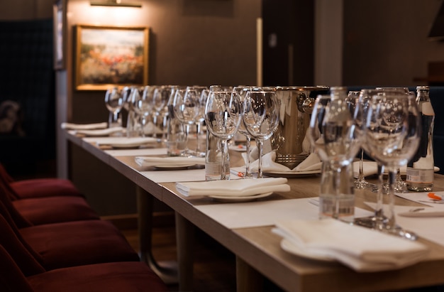 Photo table in the restaurant, served for wine tasting.