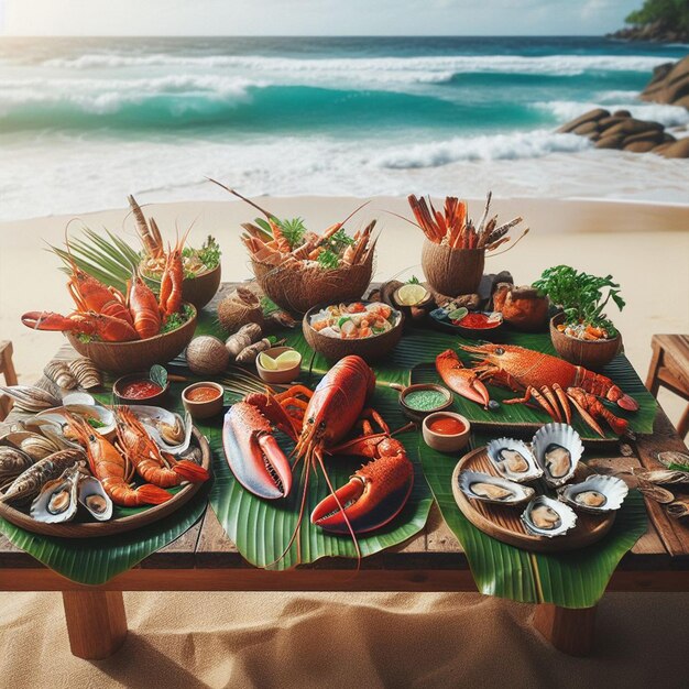 Photo a table of seafood for social media template design post banner template