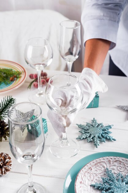 Table served for Christmas dinner