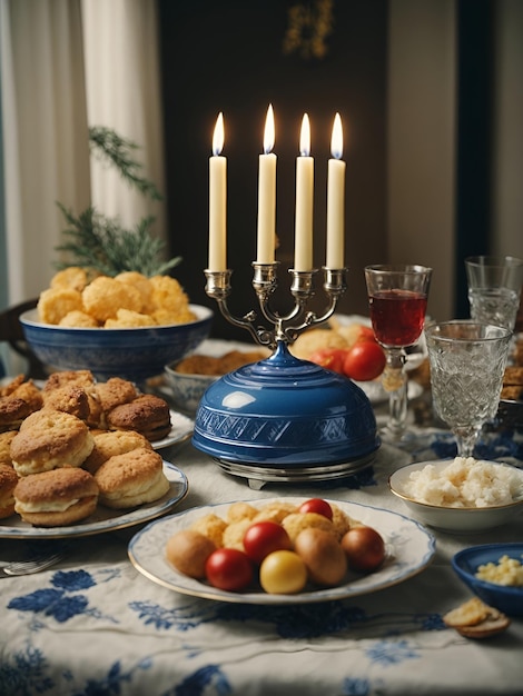 Table served for hanukkah dinner