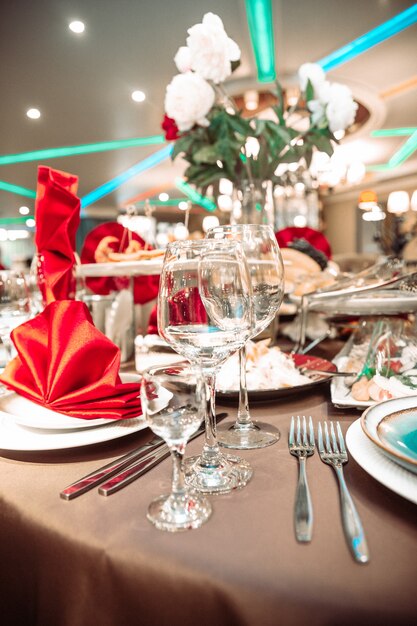 A table set in a restaurant on a holiday.