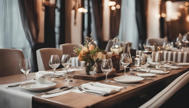 Photo a table set for a restaurant with a table set for a meal