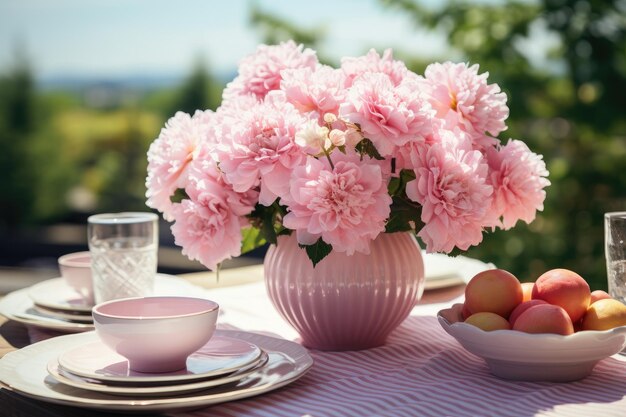 Table set for a summer brunch in the garden professional photography