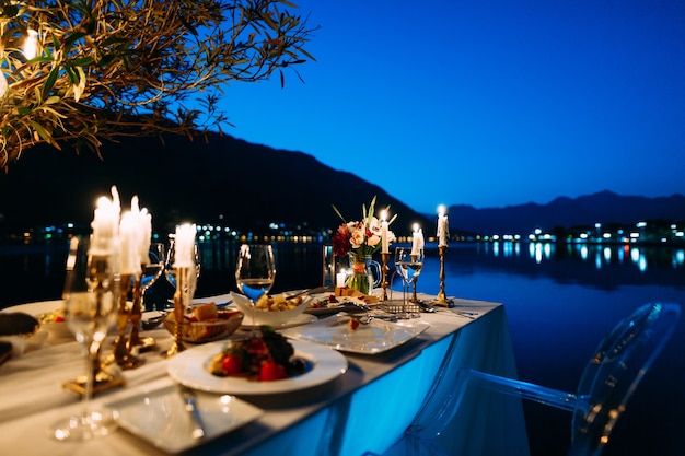 A table set for two at a restaurant in Kotor, Montenegro