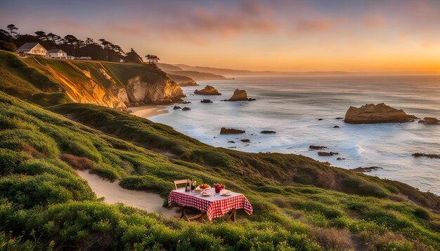 Photo a table set for two with a tablecloth on top of it