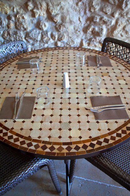 Table set up in a dining room