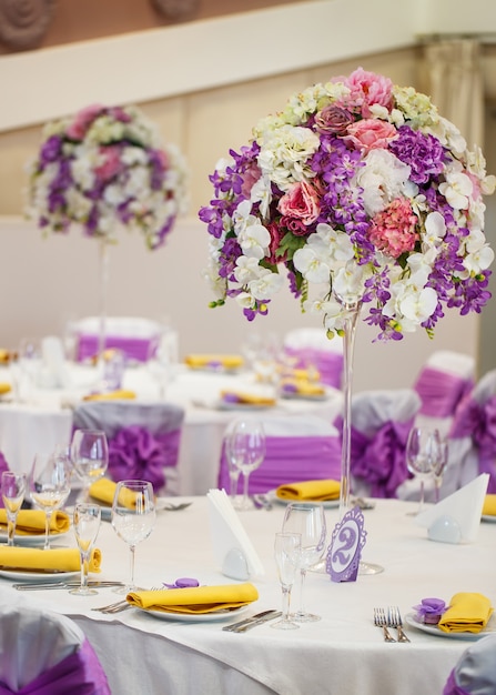 Table set for wedding or another catered event dinner.