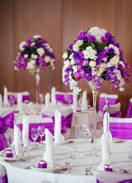 Table set for wedding or another catered event dinner.