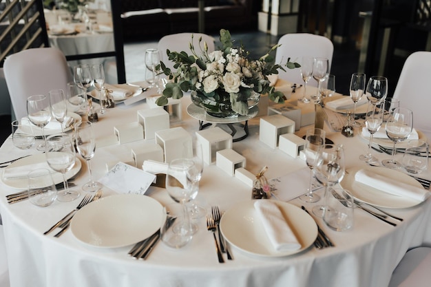 A table set for a wedding reception