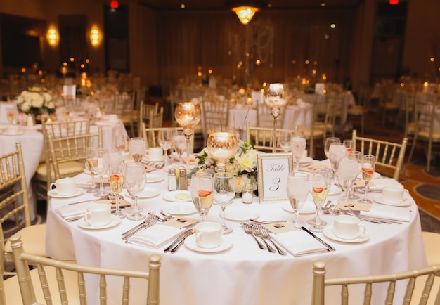 A table set for a wedding reception