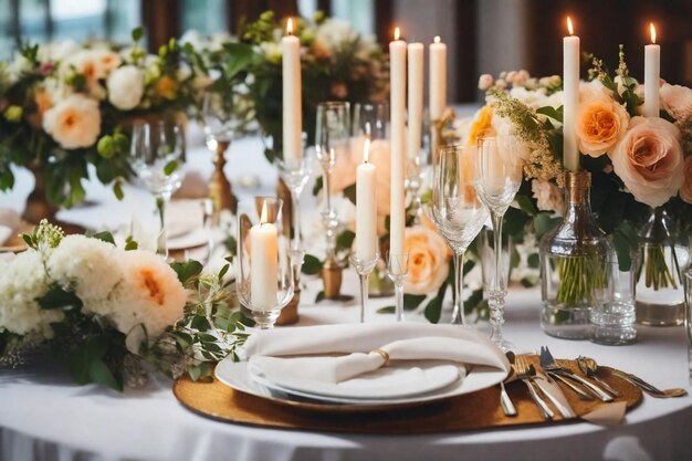 a table set for a wedding with a table set for two