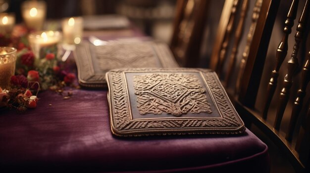 Table Set With Book and Candles for a Cozy Atmosphere Passover