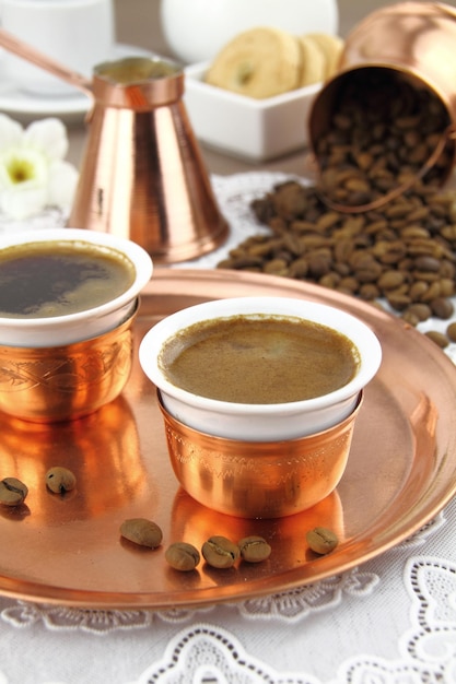 Table set with Greek or Turkish coffee