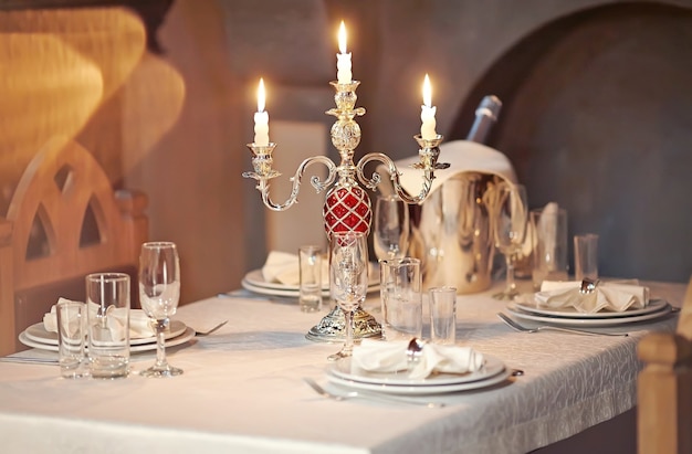 Table setting in gourmet restaurant