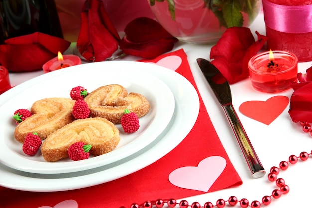 Photo table setting in honor of valentine's day close-up