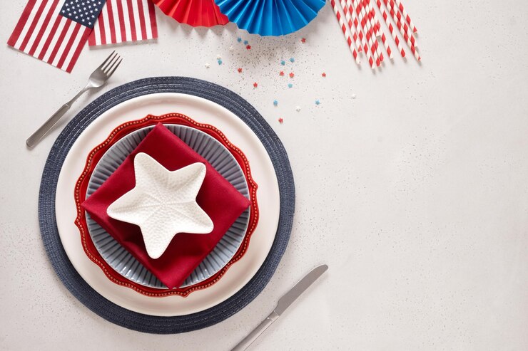Table setting for Independence Day on white