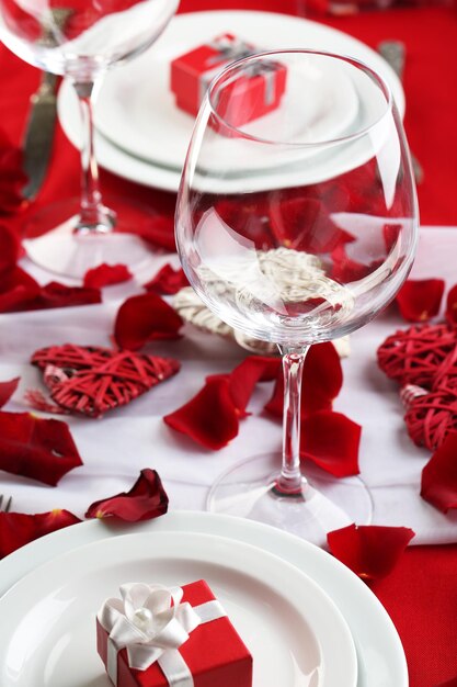 Table setting of Valentines Day