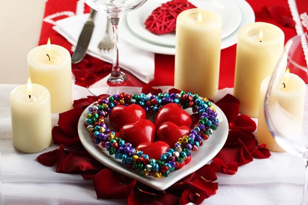 Table setting of Valentines Day