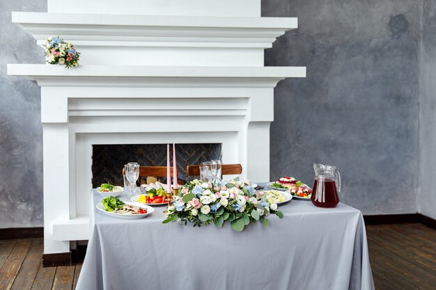 Table setting for wedding dinner in restaurant