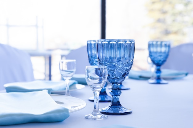 Table setting for wedding table, close-up of glasses