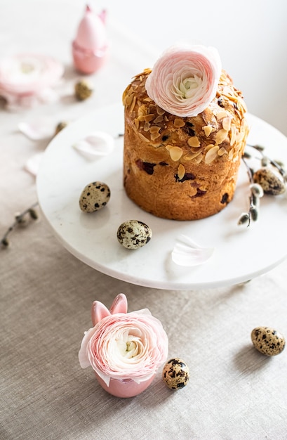 Photo table setting with cake and flowers