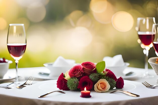 Table setting with a candle and a candle in the background