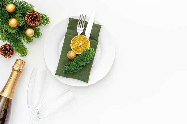 Table setting with decorations for New Year