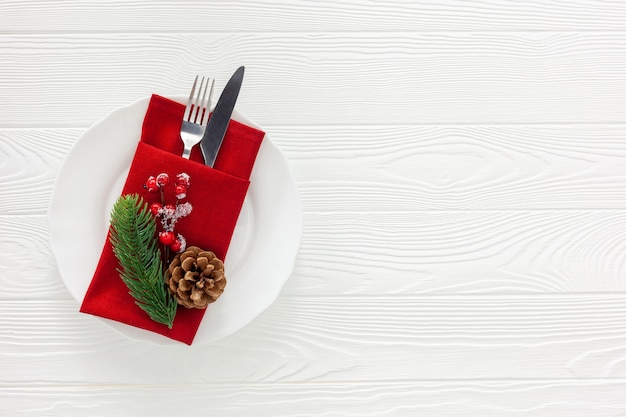 Table setting with decorations for New Year