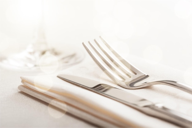 Table Setting with Fork and Knife on Napkin