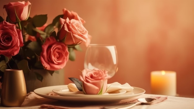 A table setting with a glass of wine and a candle on it