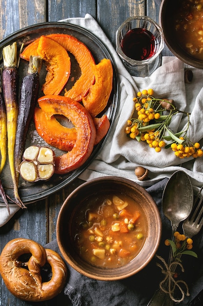 Table setting with soup bowls