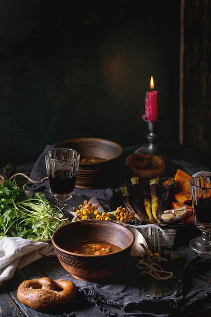 Table setting with soup bowls