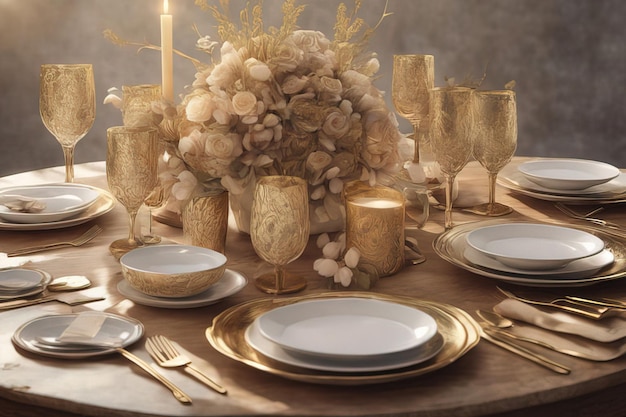 table setting with wedding decor