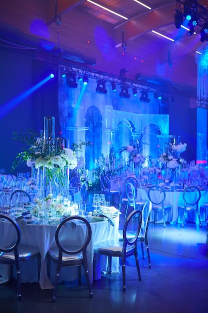 Table setup in blue light Ready to event