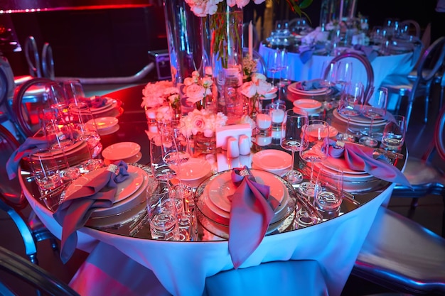 Table setup in red light Ready to event Shallow dof
