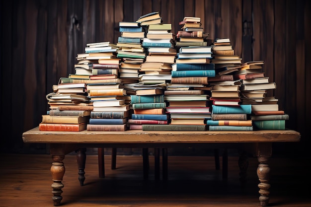 Поверхность стола с кучей книг