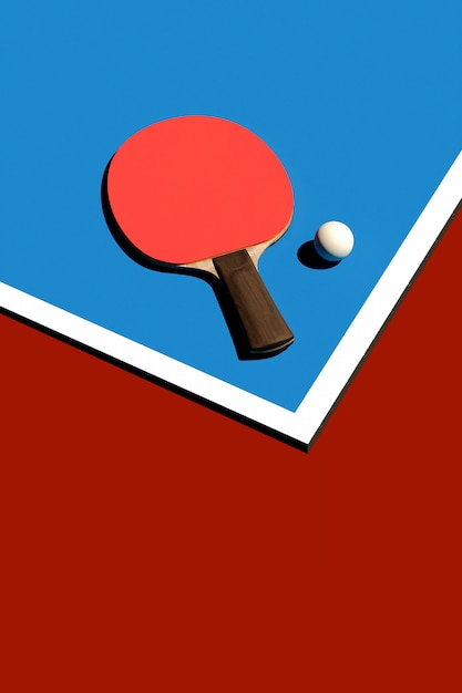 Table tennis or ping pong racket and ball tournament poster design 3d illustration