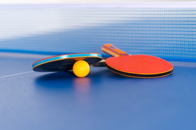 Table tennis racket and ball