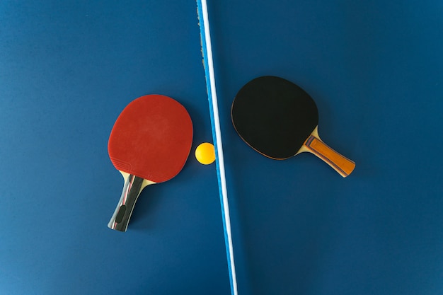 Table tennis racket and ball