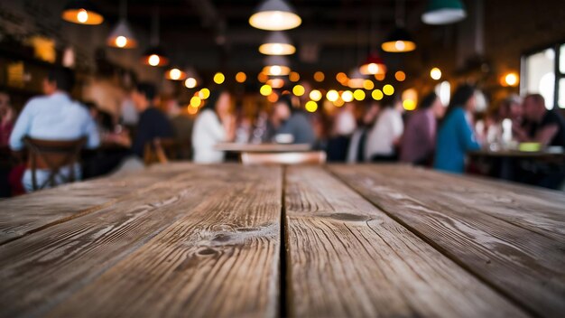 Table texture looking out to people in restaurant