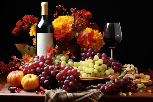 Photo on the table there is a plate filled with an assortment of fresh fruits like apples oranges and grap