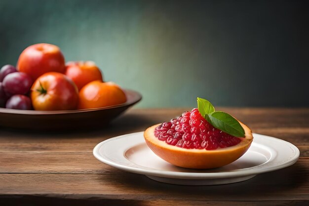 On a table there is a whisper of cut fruitrealistic